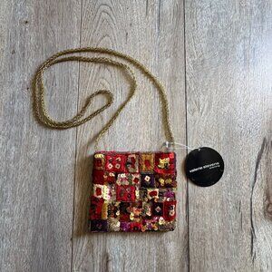 90s Vintage Valerie Stevens Patchwork Sequin Beaded Crossbody Evening Mini Bag
